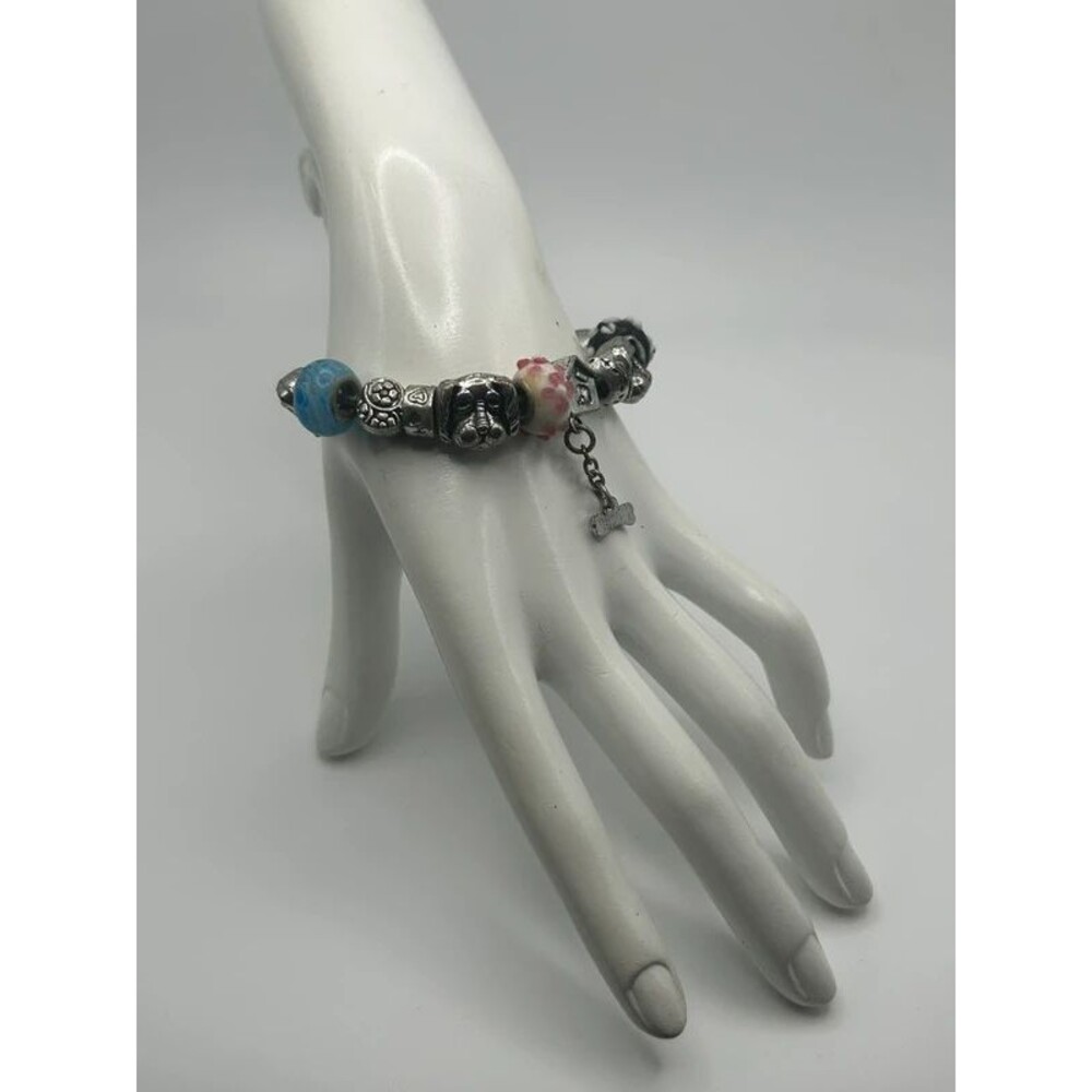 Silver Tone Snake Chain Dog Theme Charm Bracelet